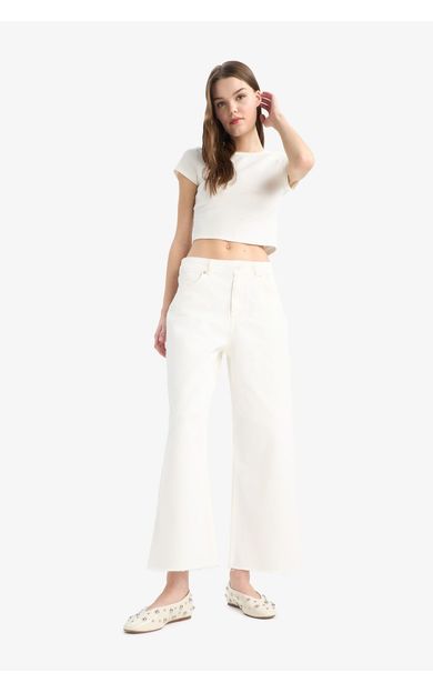 DeFacto Culotte Gabardin Kumaş Pantolon Yüksek Bel Basic Düz Cepli Geniş Bol Paça