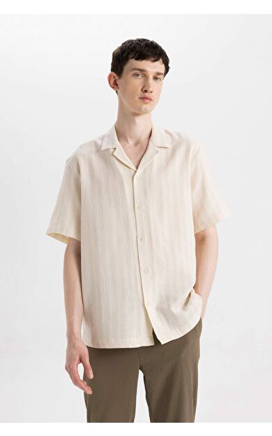 DeFacto Relax Fit Ceket Yaka Kısa Kollu Gömlek