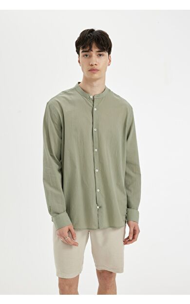 DeFacto DeFactoFit Regular Fit Dik Yaka Pamuklu Uzun Kollu Gömlek C7584AX24SMGN931