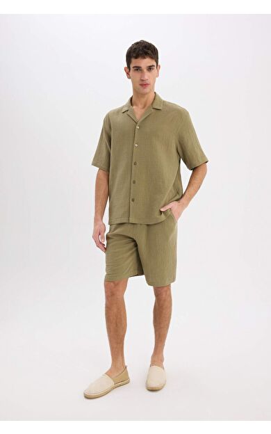 DeFacto %100 Pamuk Relax Fit Pamuklu Cepli Basic Düz Bermuda Şort C7589AX25SMKH436