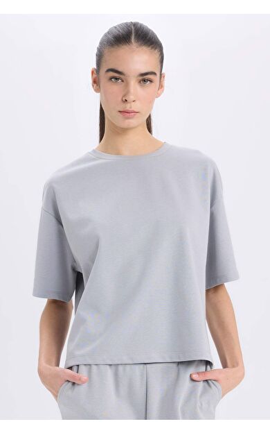 DeFactoFit Oversize Fit Bisiklet Yaka Kısa Kollu Tişört C7630AX24AUGR453