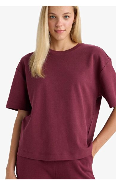 DeFacto Oversize Geniş Kalıp Bisiklet Yaka Basic Düz Kısa Kollu Tişört C7630AX25AUBR170