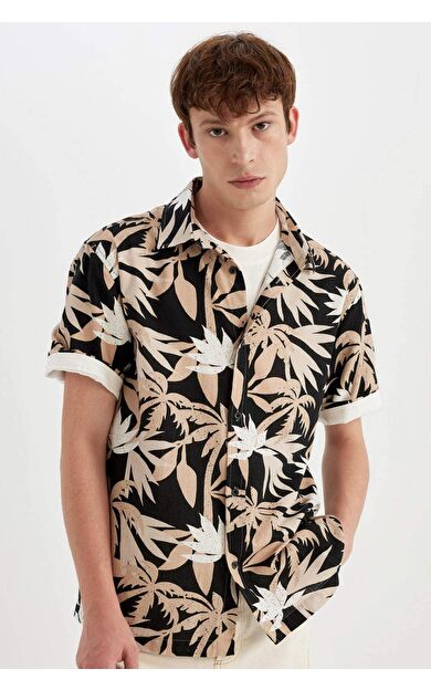 DeFactoFit Regular Fit Baskılı Pamuklu Kısa Kollu Gömlek C7667AX24SMBG732
