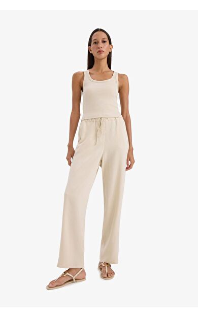 DeFacto Jogger Keten Kumaş Pantolon Cepli Yüksek Bel Kısa Paça C7683AX25SPBG360