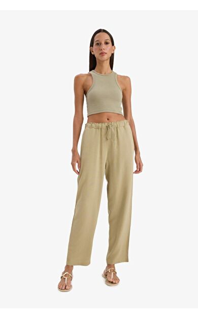 DeFacto Jogger Keten Kumaş Pantolon Cepli Yüksek Bel Kısa Paça C7683AX25SPKH505