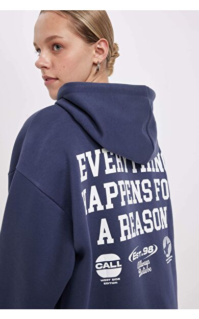 DeFacto Oversize Fit Kapüşonlu Baskılı Kalın Kumaş Sweatshirt C7817AX24WNNV139