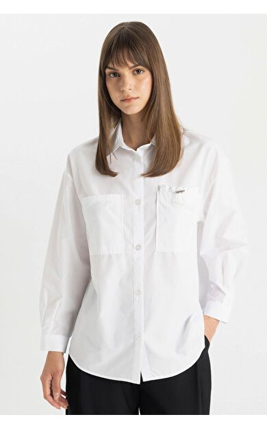 DeFacto Relax Fit Poplin Uzun Kollu Gömlek Tunik C7825AX24SMWT36
