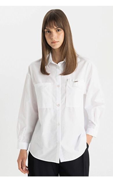 DeFacto Relax Fit Poplin Uzun Kollu Gömlek Tunik C7825AX24SMWT36
