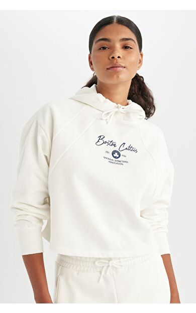 DeFacto DeFactoFit NBA Boston Celtics Kapüşonlu Kalın Kumaş Sweatshirt