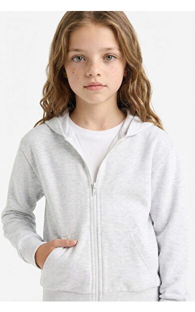 DeFacto Kız Çocuk Basic Düz Kapüşonlu Okul Fermuarlı Sweatshirt