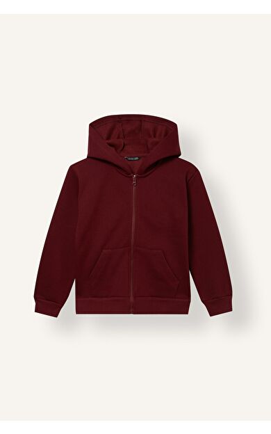 DeFacto Basıc Düz Kapüşonlu Kalın Sweatshirt Kumaşı Hırka Kız Çocuk
