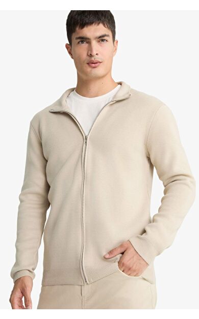 DeFacto Standart Fit Dik Yaka Fermuarlı Triko Hırka