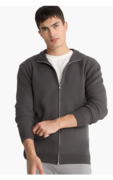 DeFacto Standart Fit Dik Yaka Fermuarlı Triko Hırka C8158AX25AUGR308