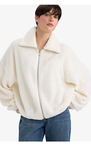 Oversize Geniş Kalıp Polo Yaka Welsoft Pelüş Hırka