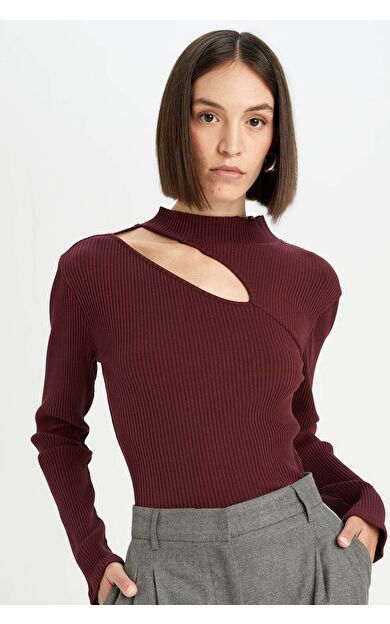 DeFacto Slim Fit Yarım Balıkçı Yaka Basic Fitilli Kaşkorse Uzun Kollu Tişört