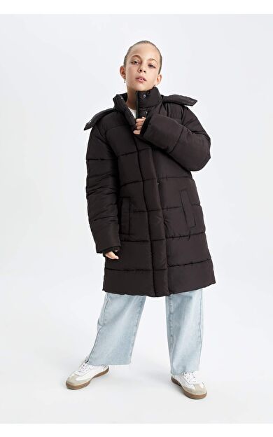 DeFacto Kız Çocuk Su İtici Kapüşonlu Fermuarlı Çıtçıt Kapamalı Cepli Parka C8474A824AUBK27