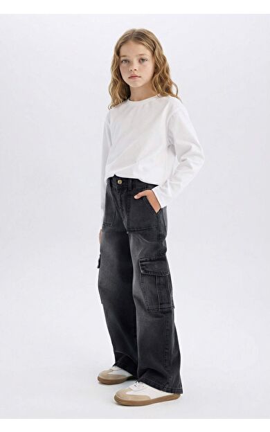 DeFacto Kız Çocuk Wide Leg Kargo Geniş Paça Jean Pantolon C8539A824AUNM36