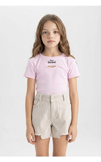 DeFactoFit Kız Çocuk Fitilli Kaşkorse 2'li Kısa Kollu Tişört