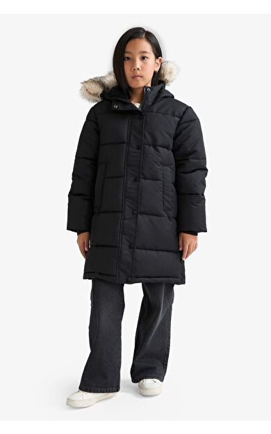 Kız Çocuk Kapüşonlu Fermuarlı Parka