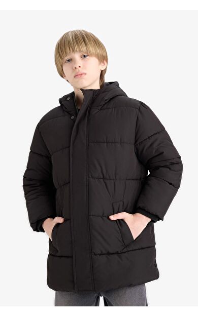 DeFacto Erkek Çocuk Su İtici Kapüşonlu Fermuarlı Parka C8782A825WNBK27