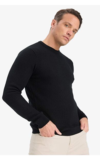 DeFacto Standart Fit Normal Kesim Bisiklet Yaka Dokulu Triko Kazak