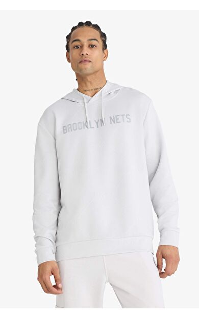DeFactoFit NBA Brooklyn Nets Standart Fit Kapüşonlu Jakarlı Sweatshirt