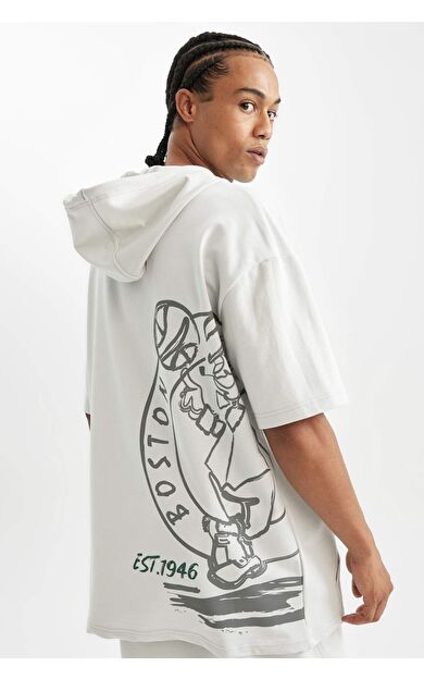 DeFactoFit NBA Boston Celtics Oversize Fit Kapüşonlu Kısa Kollu Tişört