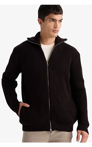 DeFacto Standart Fit Dik Yaka Fermuarlı Triko Hırka C9014AX25AUBN497