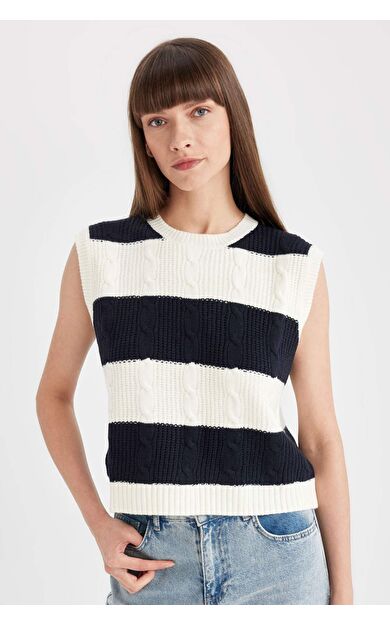 DeFacto Regular Fit Çizgili  Bisiklet Yaka Süveter