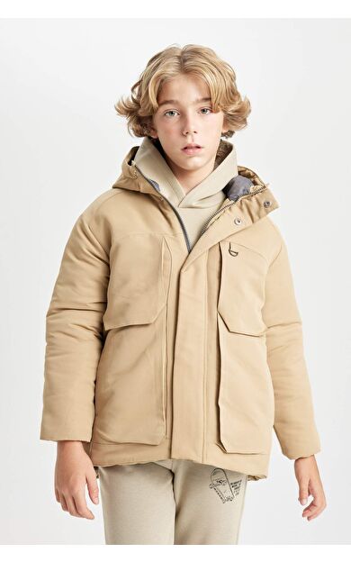 DeFacto Erkek Çocuk Su İtici Kapüşonlu Polar Astarlı Parka