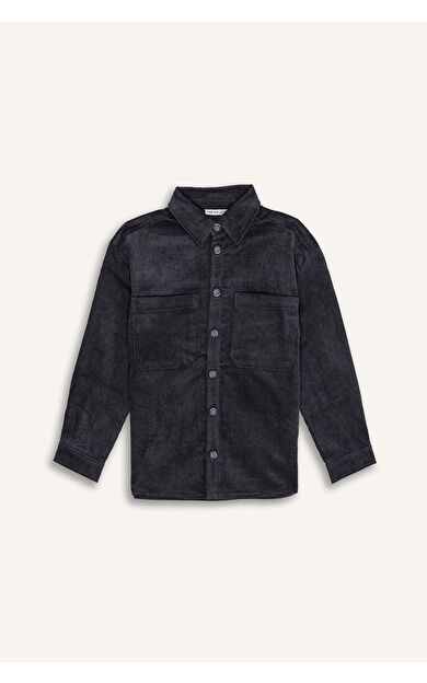 DeFacto Erkek Çocuk Oversize Geniş Kalıp Polo Yaka Kadife Uzun Kollu Gömlek