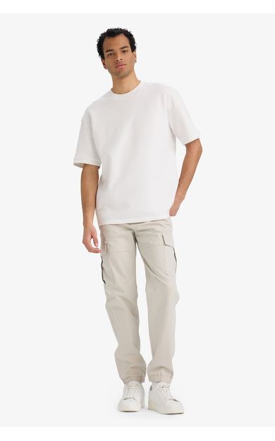 DeFacto Regular Jogger Kargo Cepli Gabardin Pantolon Bej
