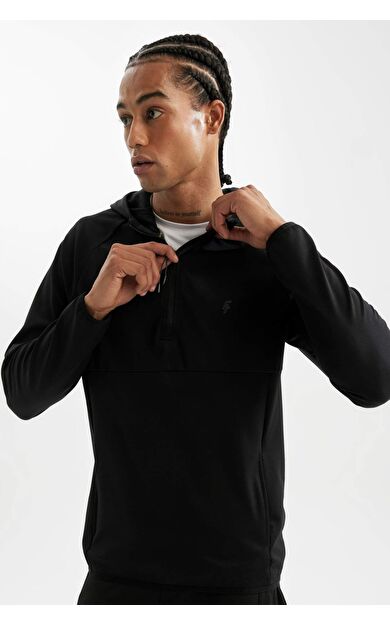 DeFactoFit Standart Fit Kapüşonlu Pike Sporcu Sweatshirt C9181AX24AUBK81