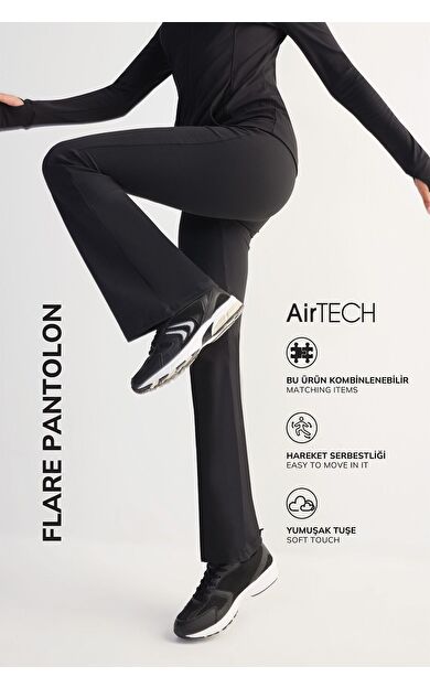 DeFacto DeFactoFit Flare Fit Beli Saran İspanyol Paça Standart Boy Sporcu Eşofman Altı C9192AX25SPBK81