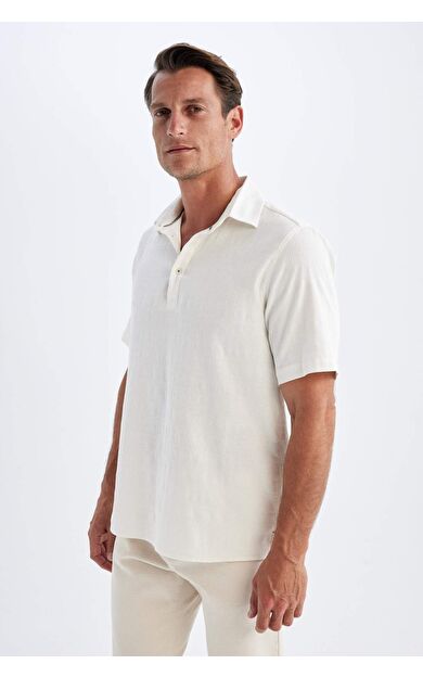 DeFactoFit Regular Fit Gömlek Yaka Dokulu Kısa Kollu Gömlek