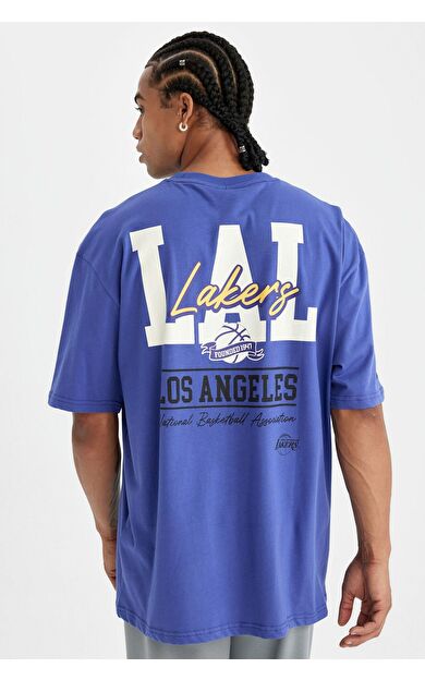 DeFacto DeFactoFit NBA Los Angeles Lakers Oversize Fit Bisiklet Yaka Kısa Kollu Tişört C9256AX24AUPR76