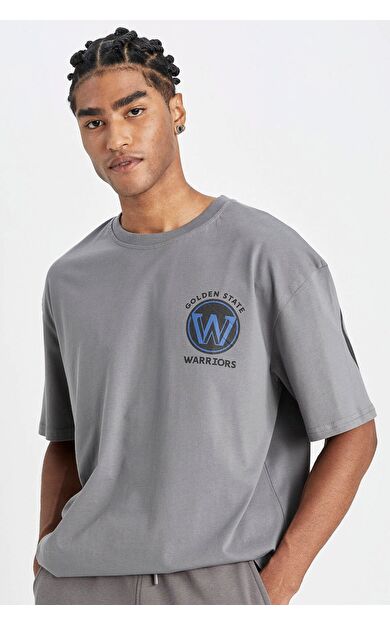 DeFacto DeFactoFit NBA Golden State Warriors Oversize Fit Bisiklet Yaka Kısa Kollu Tişört
