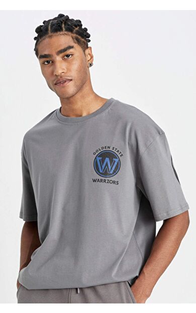 DeFacto DeFactoFit NBA Golden State Warriors Oversize Fit Bisiklet Yaka Kısa Kollu Tişört