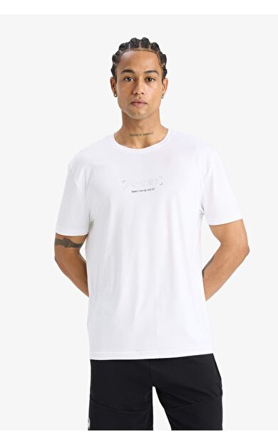 DeFactoFit Standart Fit Bisiklet Yaka Baskılı Sporcu Kısa Kollu Tişört C9268AX25SMWT34