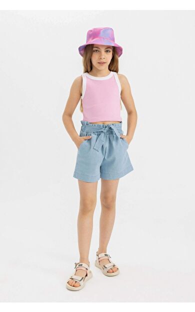 DeFacto Kız Çocuk Paperbag Jean Şort C9302A824SMNM39