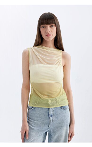 DeFacto DeFactoFit Slim Fit Degaje Yaka Tül Atlet
