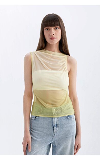 DeFacto DeFactoFit Slim Fit Degaje Yaka Tül Atlet