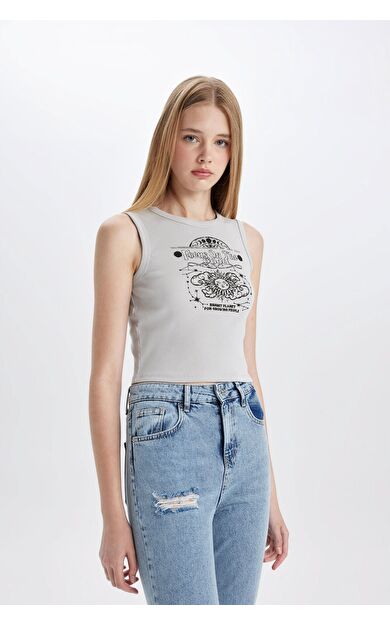 DeFacto DeFactoFit Fitted Baskılı Bisiklet Yaka Fitilli Kaşkorse Atlet C9329AX24SMGR184