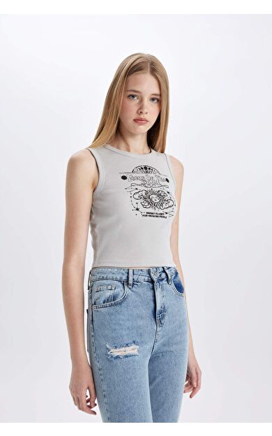 DeFacto DeFactoFit Fitted Baskılı Bisiklet Yaka Fitilli Kaşkorse Atlet C9329AX24SMGR184