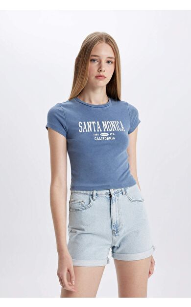 DeFactoFit Fitted Bisiklet Yaka Baskılı Kısa Kollu Tişört C9331AX24SMBE341