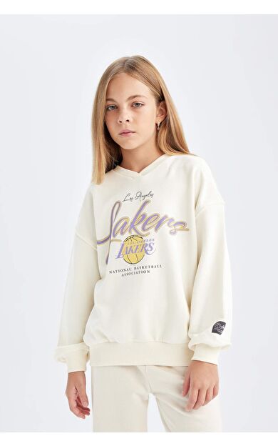 DeFacto Kız Çocuk NBA Los Angeles Lakers Oversize Fit Bisiklet Yaka Sweatshirt
