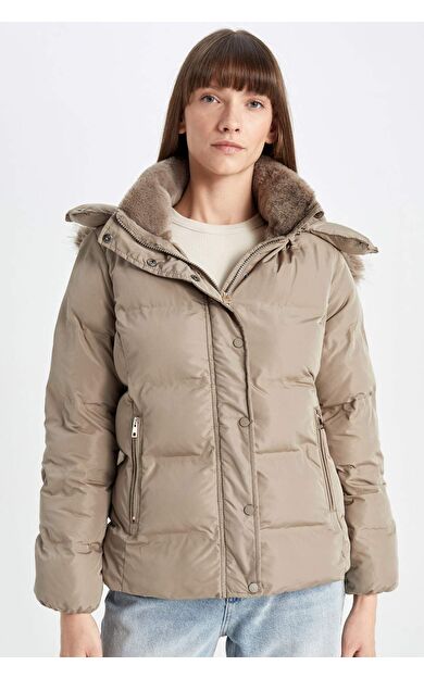 DeFacto Su İtici Puffer Şişme Mont Kapüşonlu Fermuar Çıtçıt Kapmalı Cepli C9523AX24WNBG749