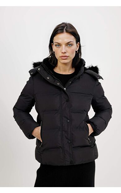DeFacto Su İtici Puffer Şişme Mont Kapüşonlu Fermuar Çıtçıt Kapmalı Cepli C9523AX24WNBK27