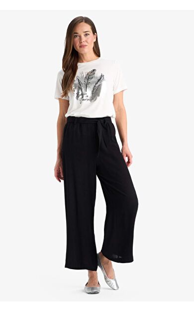 Culotte Geniş Paça Kuşaklı Krinkıl Viskon Kapri