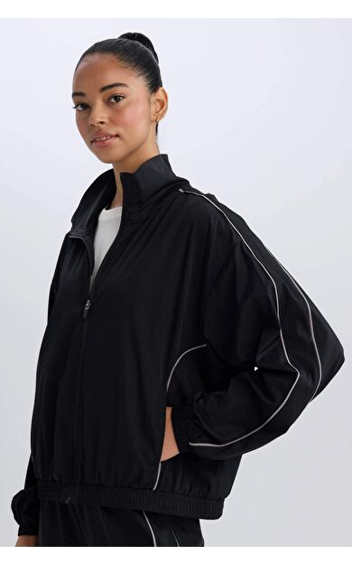 DeFactoFit Oversize Geniş Kalıp Cepli Dokuma Fermuarlı Hırka